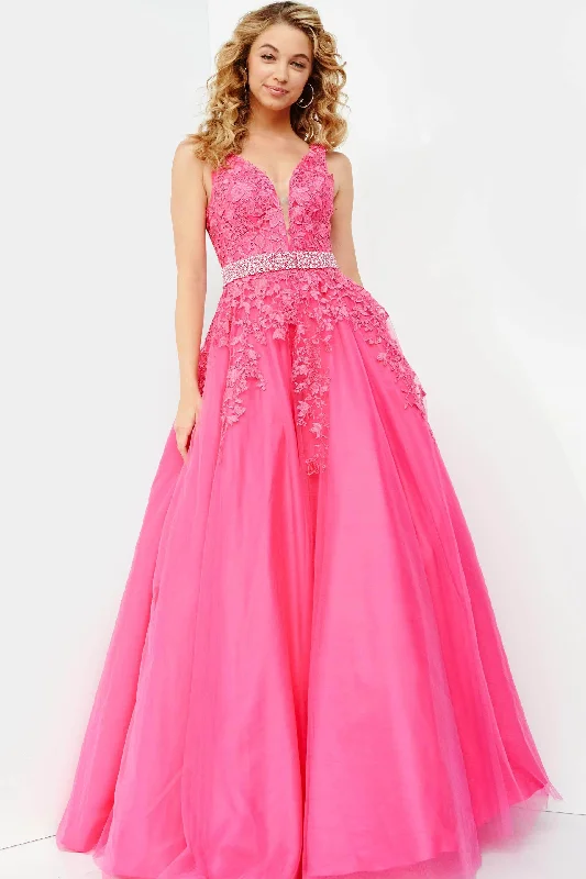 JVN by Jovani JVN68258 -  V-Neck Lace Applique Prom Dress