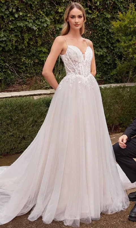 Ladivine CD854W - Lace Applique Embellished Sleeveless Bridal Gown