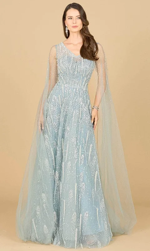 Lara Dresses 29143 - Embellished Cape Sleeve Evening Gown