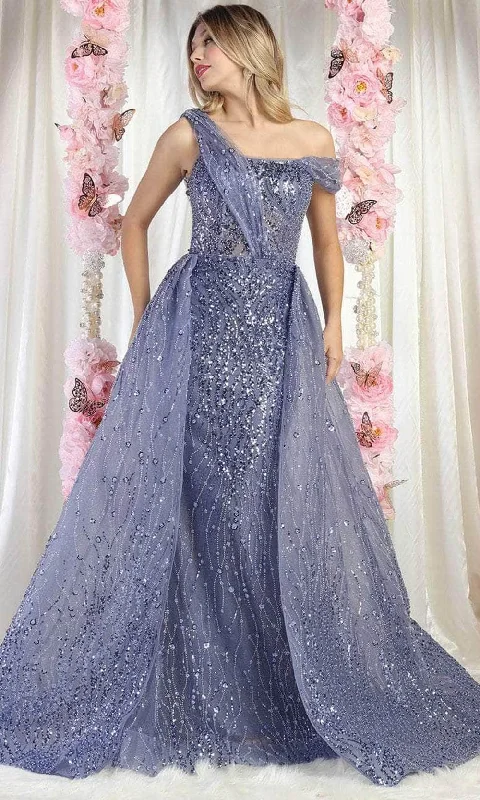 May Queen RQ8029 - Straight-Across Beaded Evening Gown