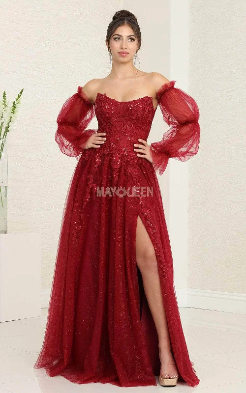 May Queen RQ8060 - Strapless Detachable Sleeve Prom Gown