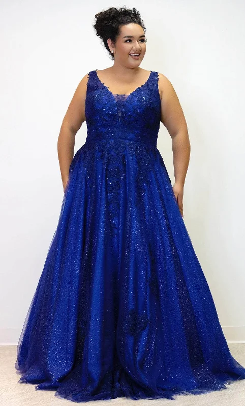 Sydney's Closet SC7358 - Lace Appliqued Tulle Formal Gown