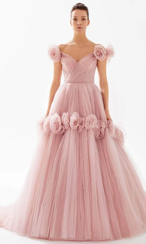 Tarik Ediz 98245 - Off-Shoulder Tulle Evening Gown