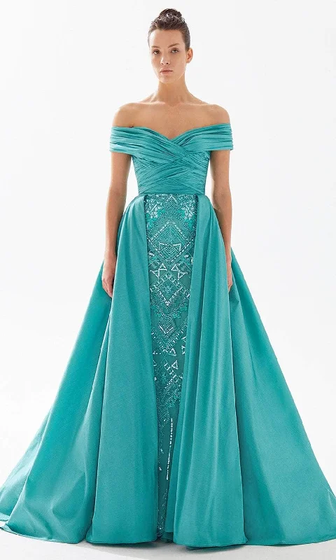 Tarik Ediz 98333 - Beaded Off-Shoulder Evening Gown